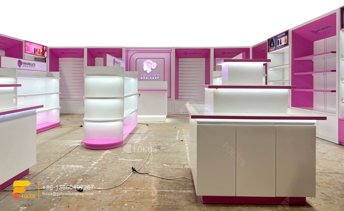 custom hair showcase wig display shelf beauty shop design