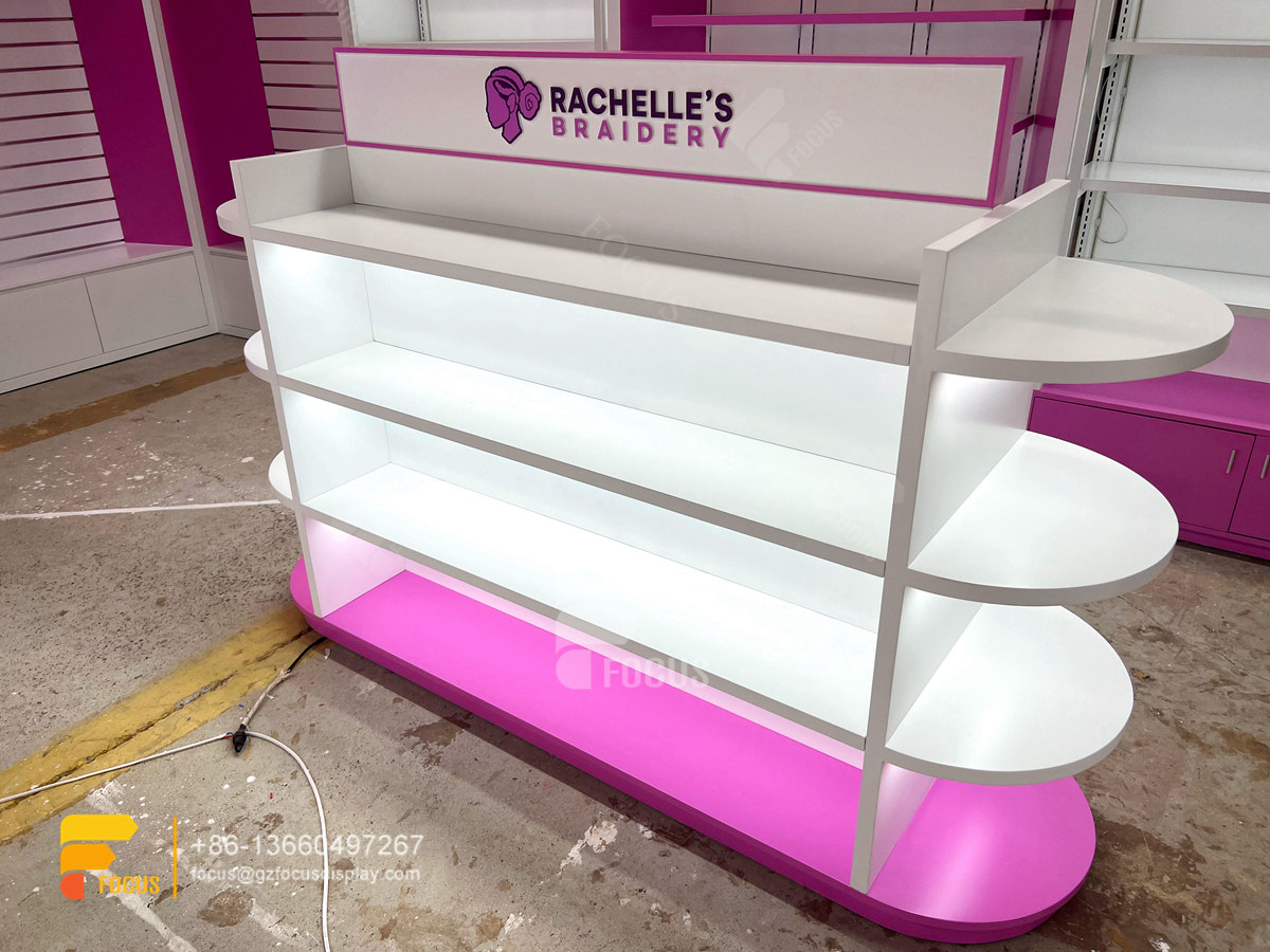 custom hair showcase wig display shelf beauty shop design