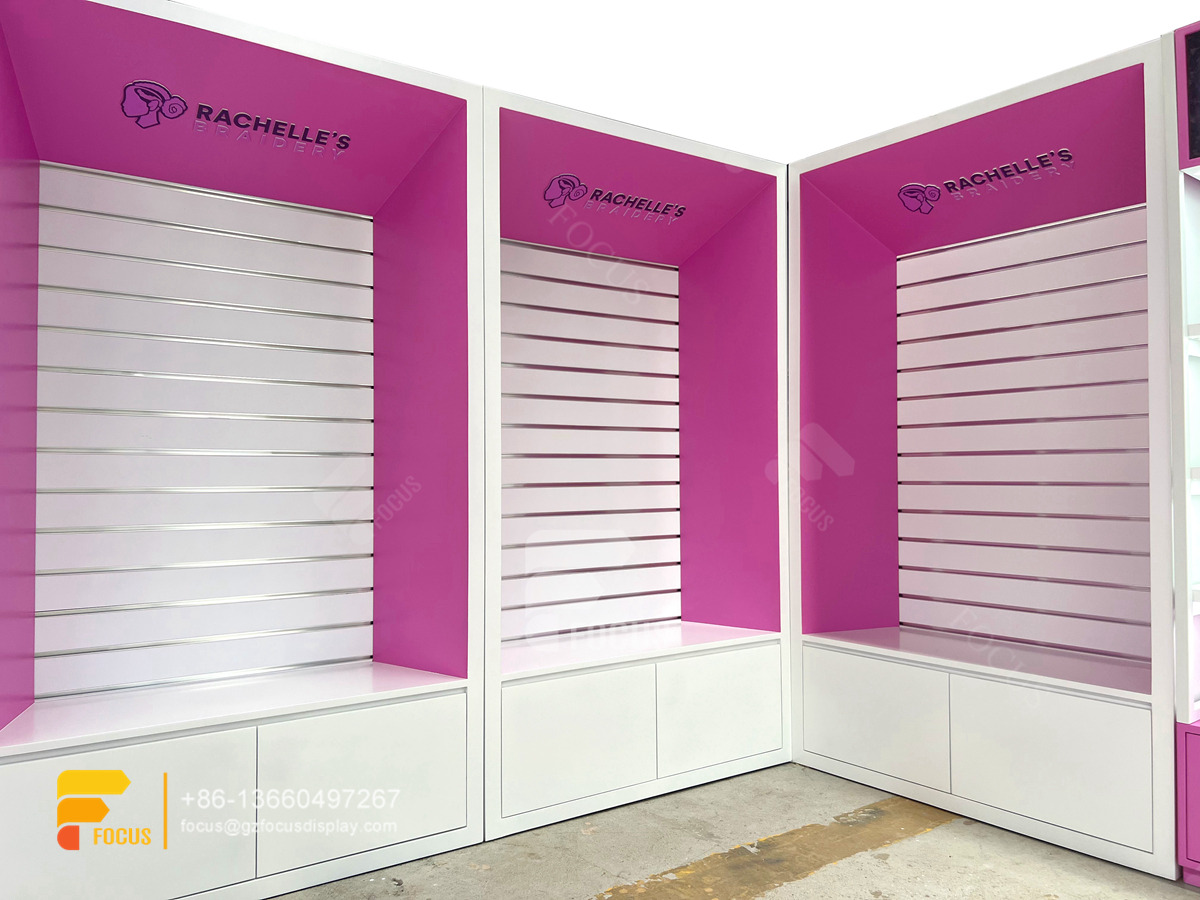 custom hair showcase wig display shelf beauty shop design