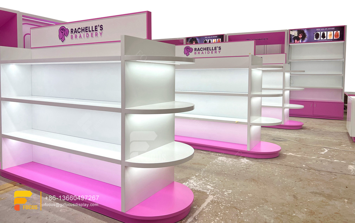 custom hair showcase wig display shelf beauty shop design