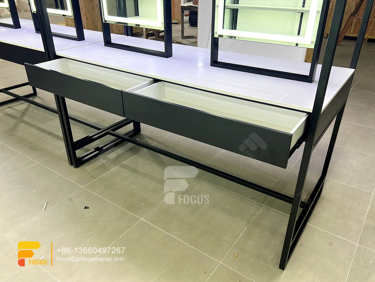 custom hair store wig display showcase slatwall racks