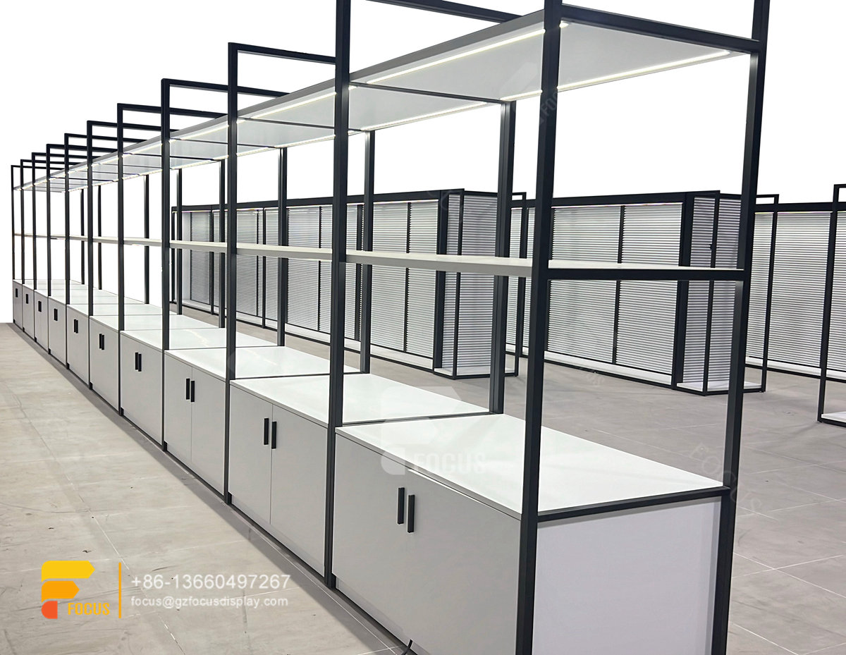 custom hair store wig display showcase slatwall racks