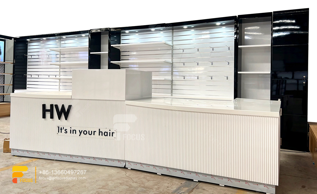 custom shop wigs hair display shelvesss slatwall cabinets