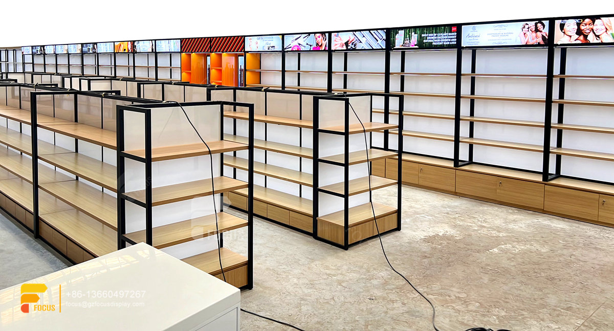 custom shop wigs hair display shelvesss slatwall cabinets