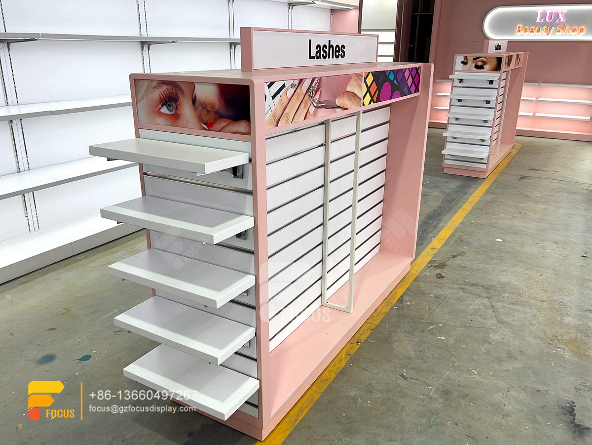 custom wig shelvesss hair salon interior slatwall shelf
