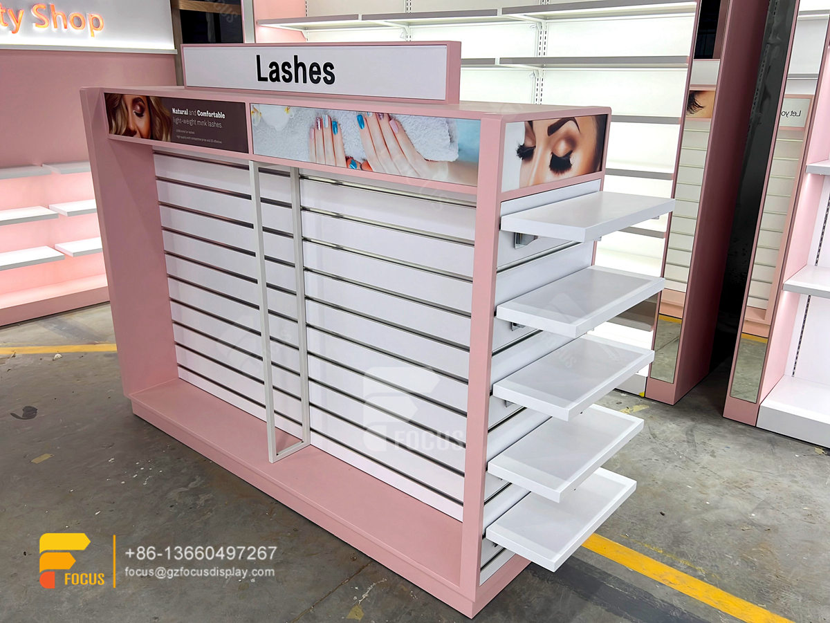 custom wig shelvesss hair salon interior slatwall shelf