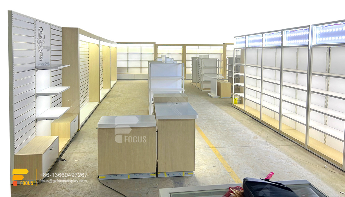 customized hair show case wig shelf custom slatwall