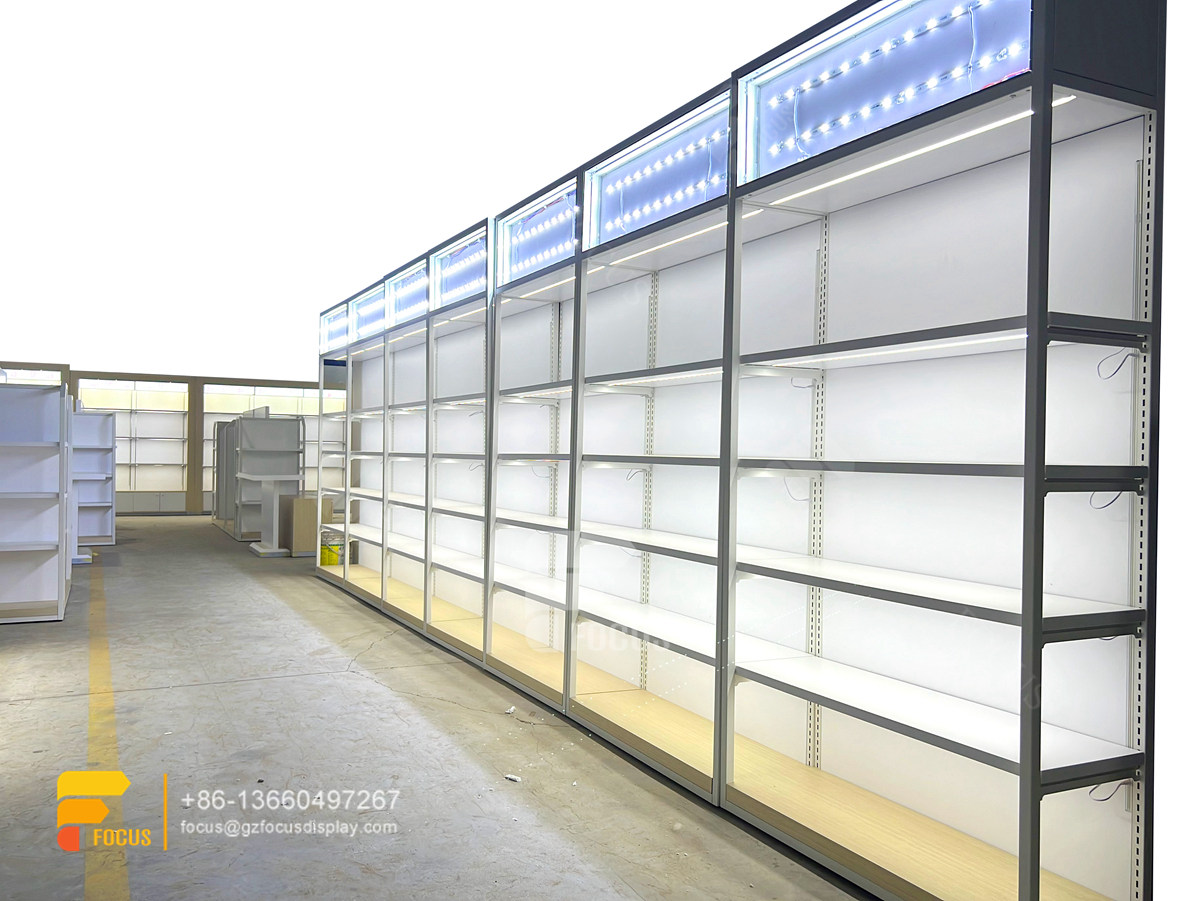 customized hair show case wig shelf custom slatwall