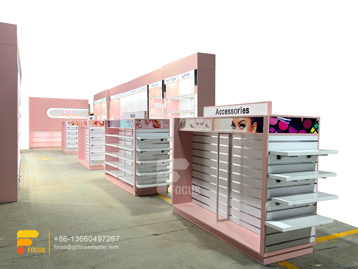 customized wig rack hair display slatwall shelves