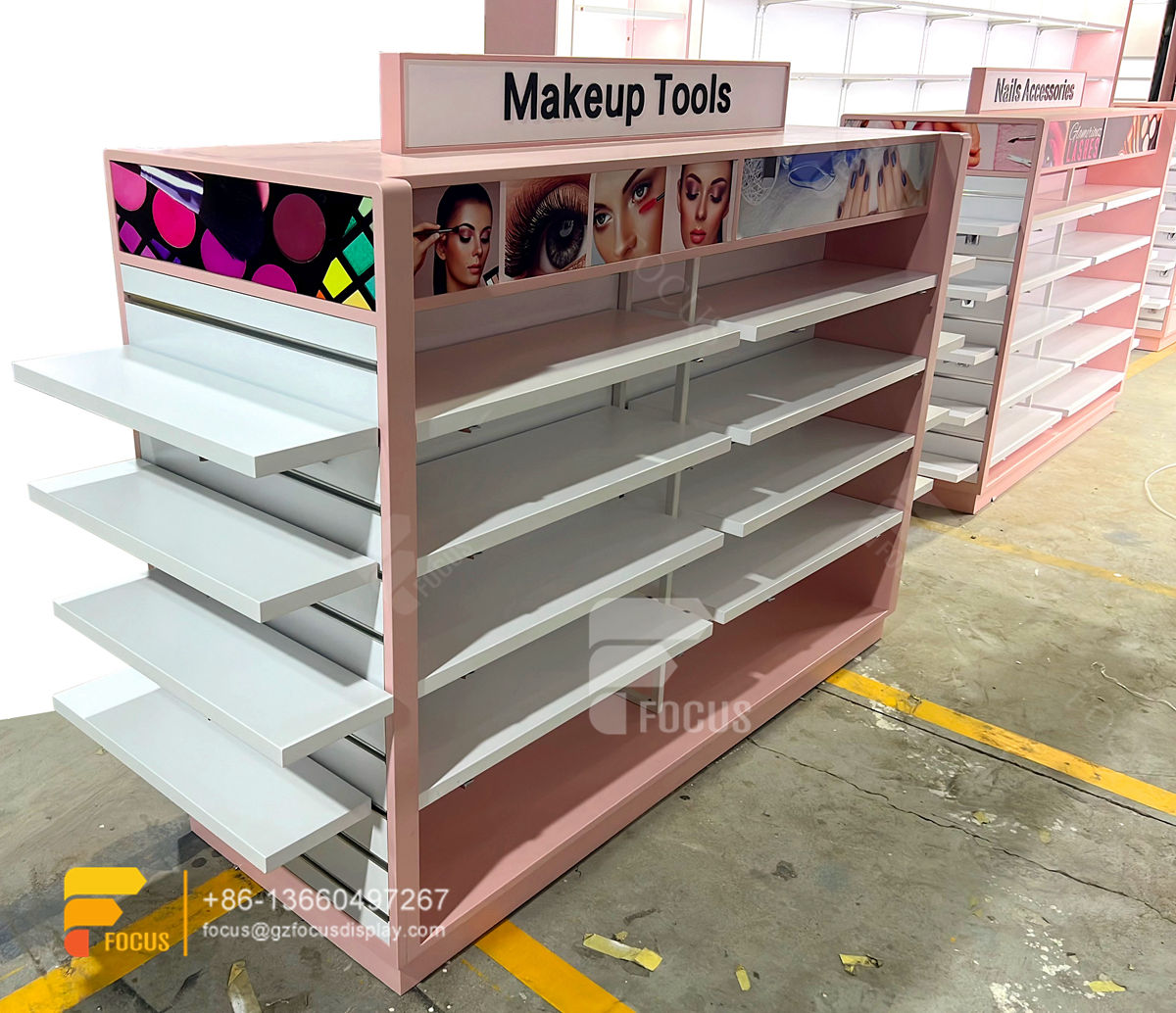 customized wig rack hair display slatwall shelves