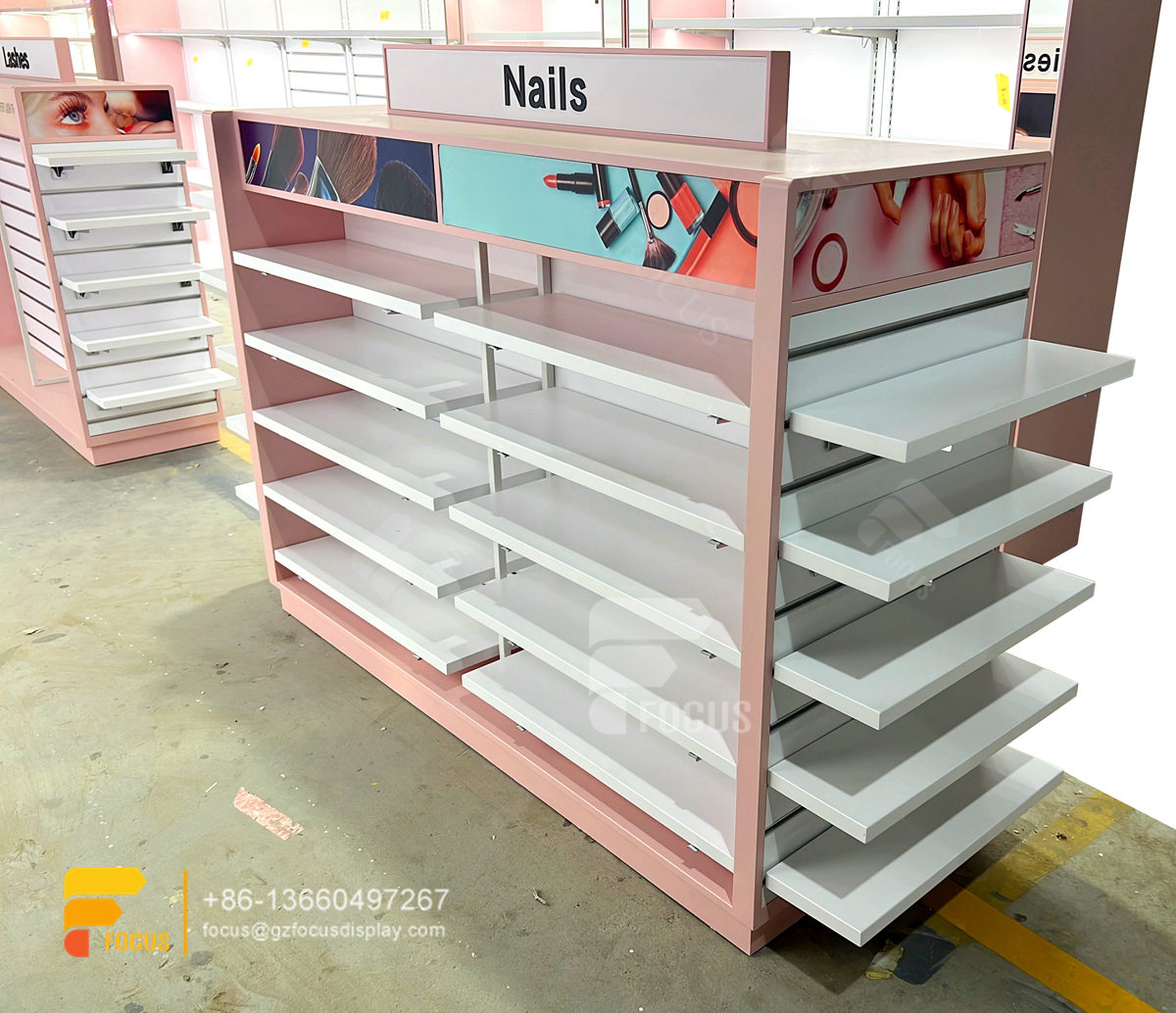 customized wig rack hair display slatwall shelves
