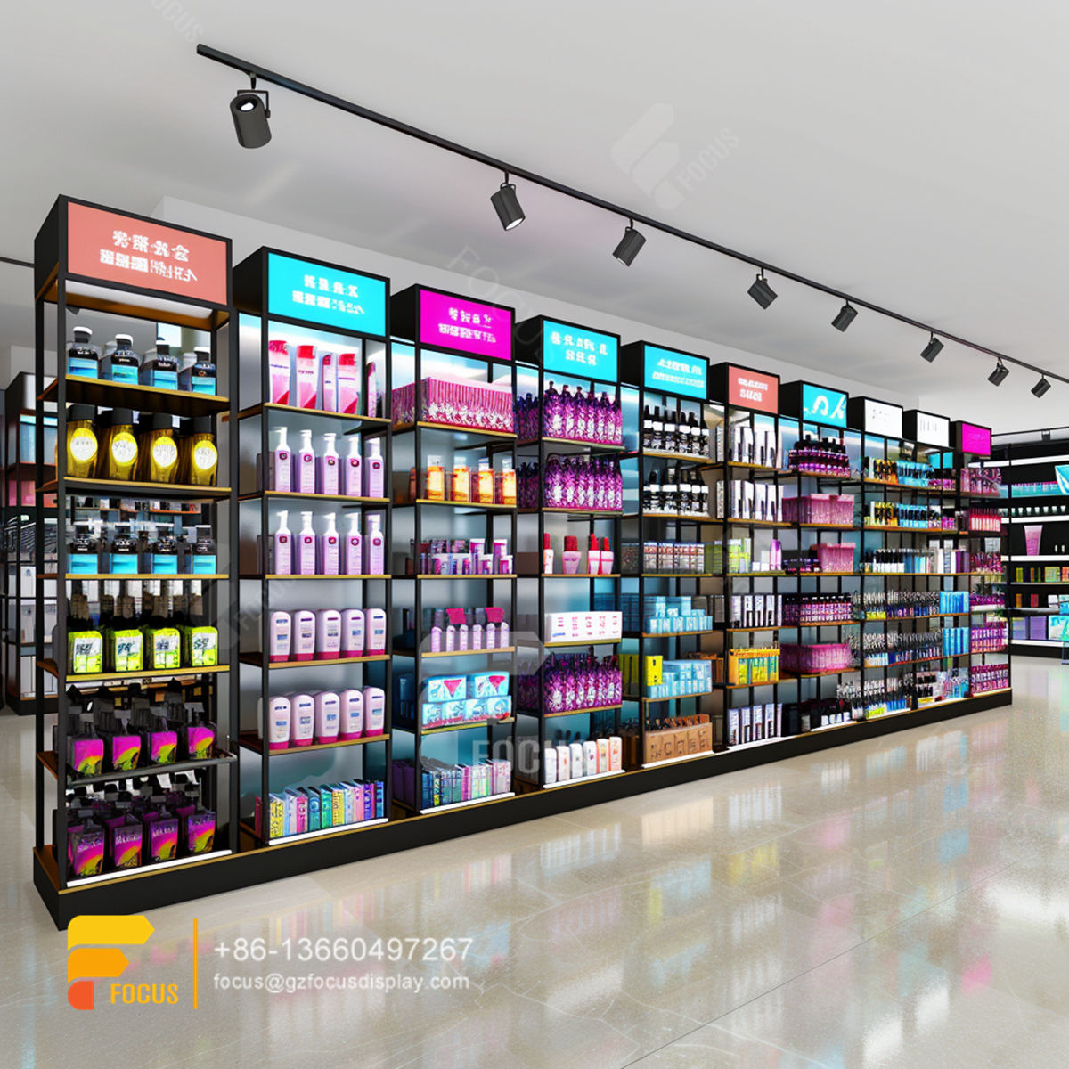 hair care store display wig wall shelf beauty shop counter