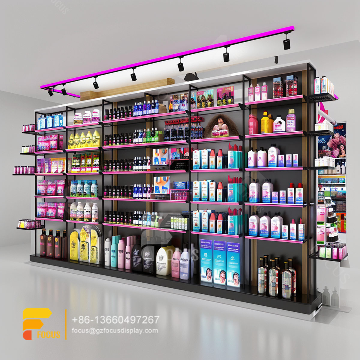 hair care store display wig wall shelf beauty shop counter