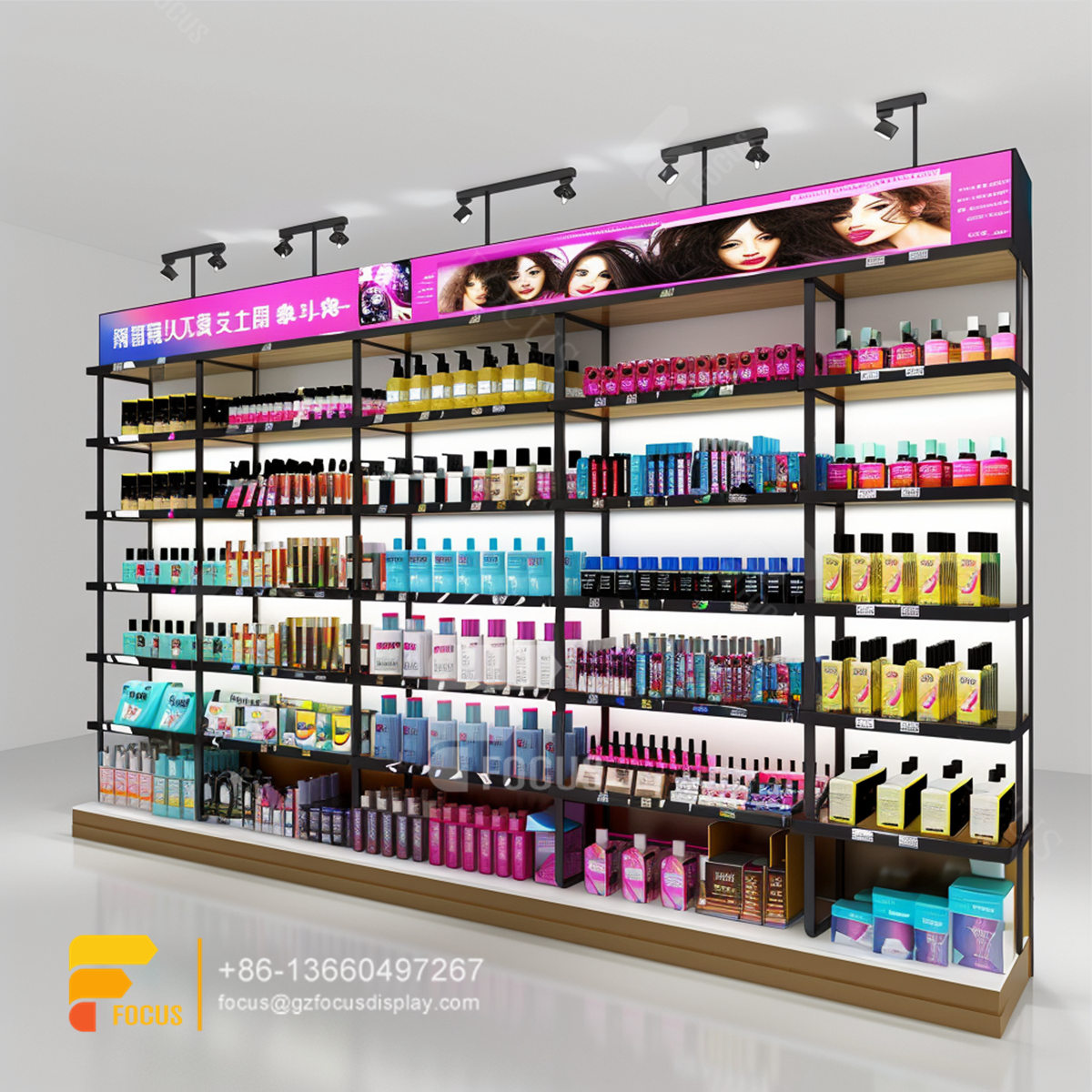 hair care store display wig wall shelf beauty shop counter