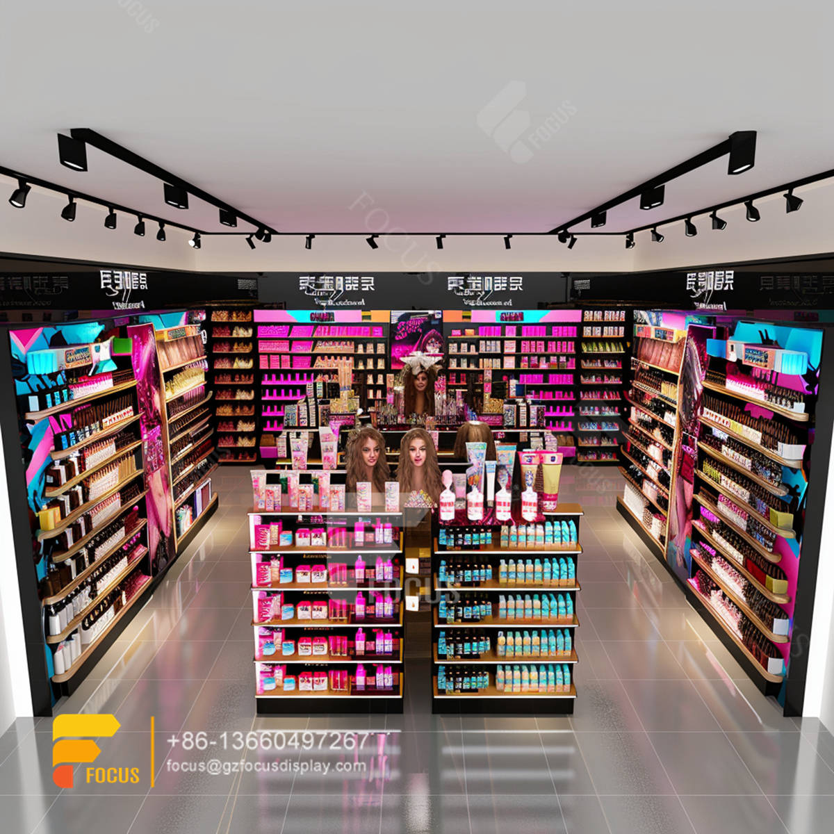hair care store display wig wall shelf beauty shop counter