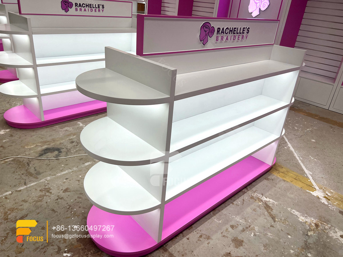 hair products display wig rack beauty supply store shelves