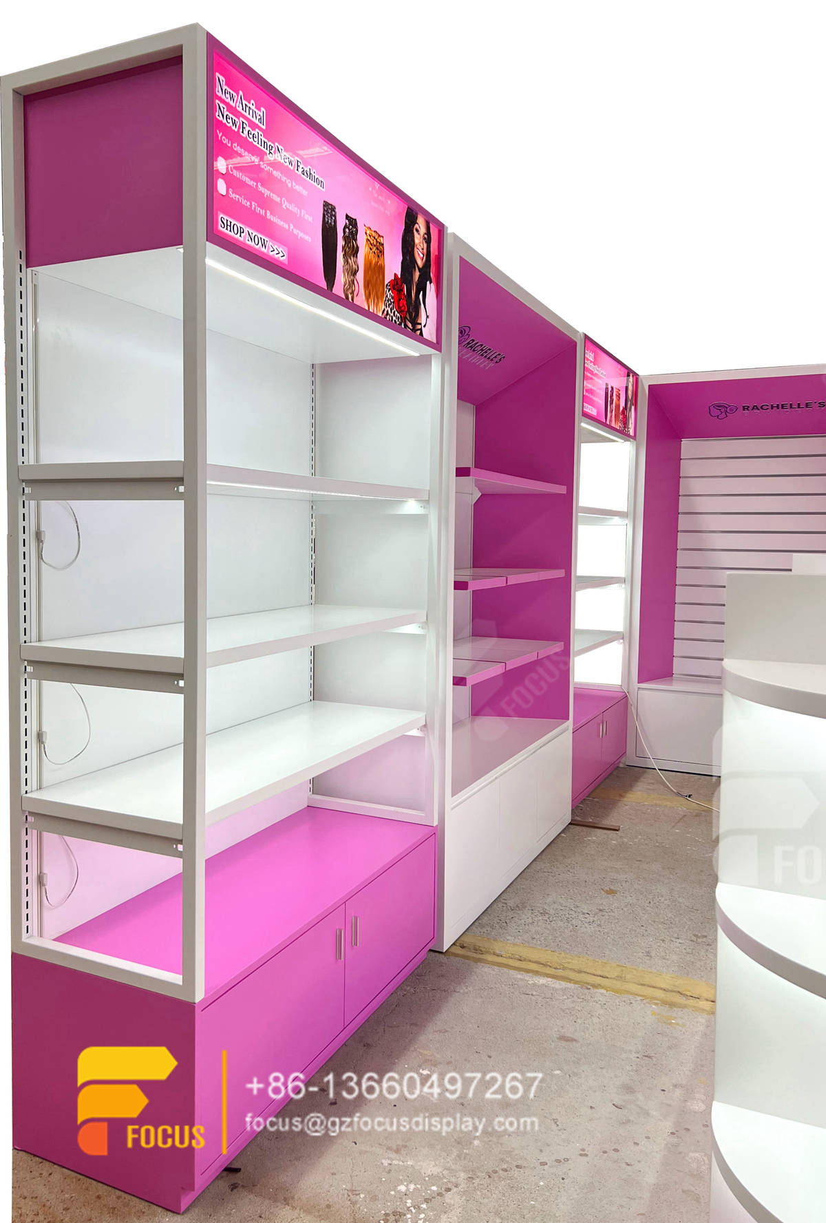 hair products display wig rack beauty supply store shelves