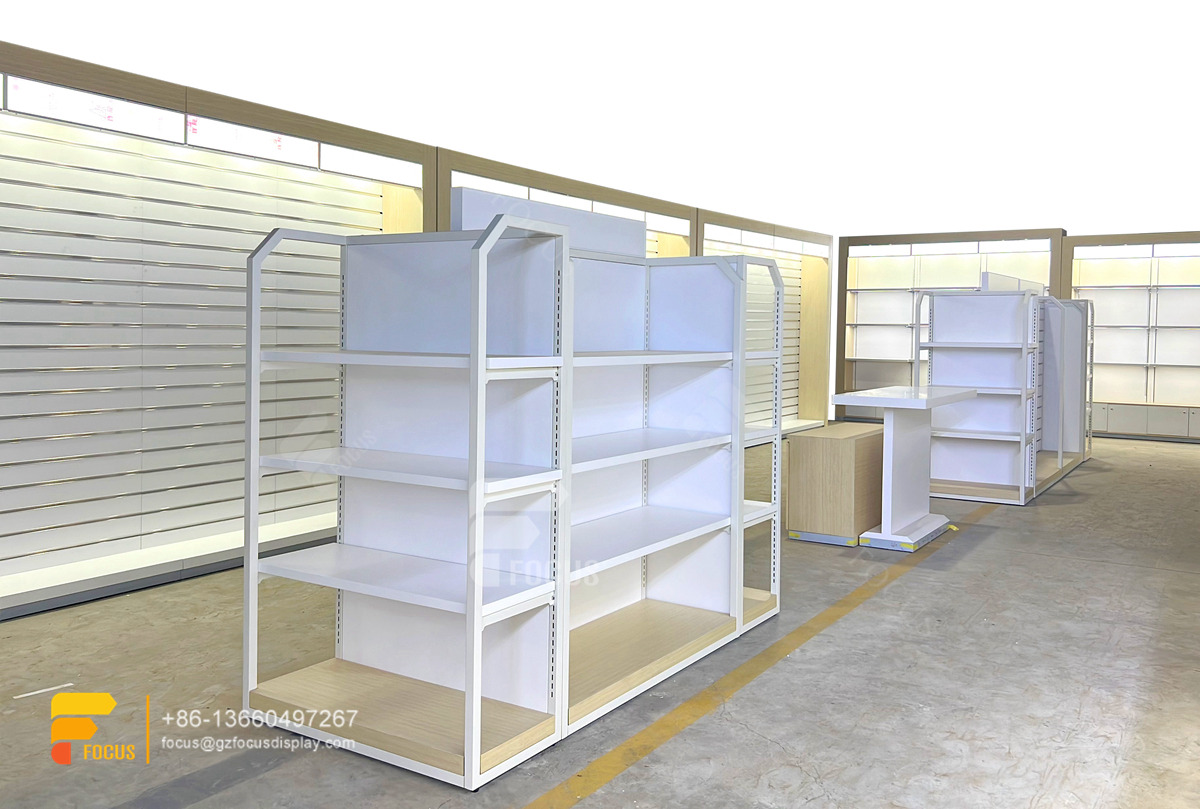 hair salon cabinet wig shelf display slatwall merchandiser