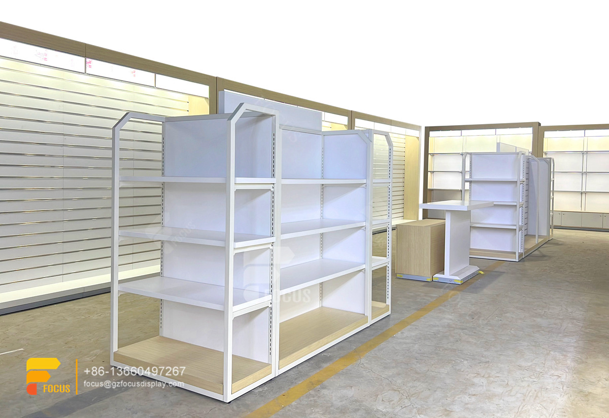 hair salon cabinet wig shelf display slatwall merchandiser