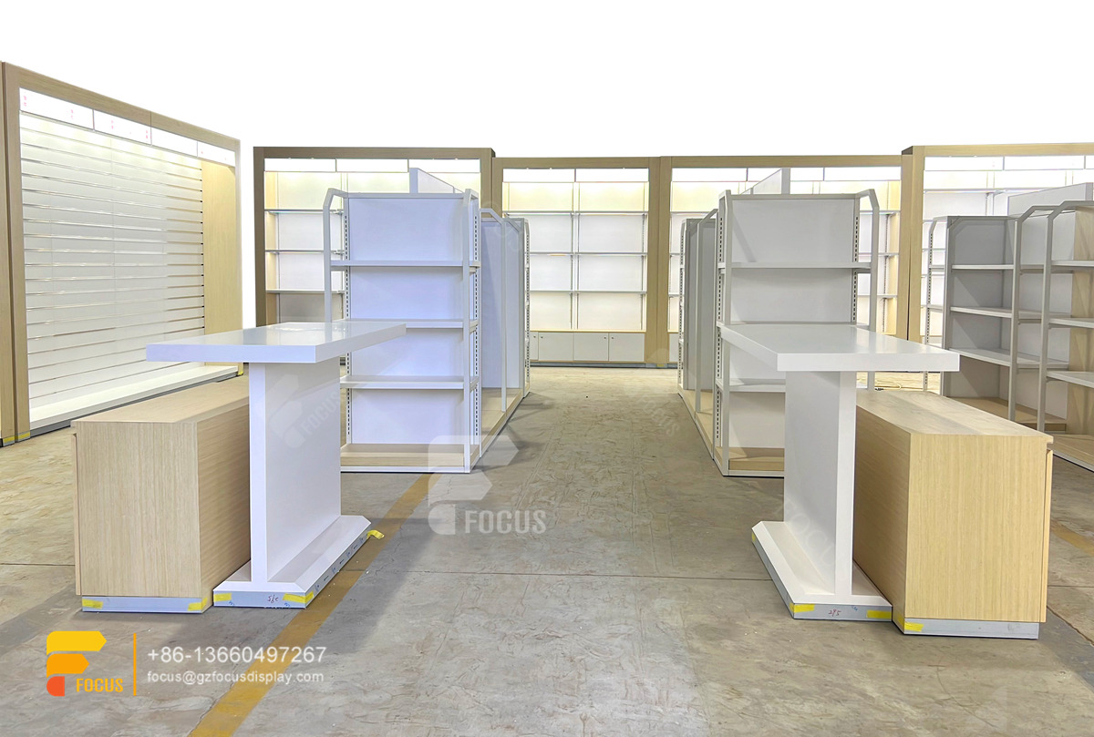 hair salon cabinet wig shelf display slatwall merchandiser