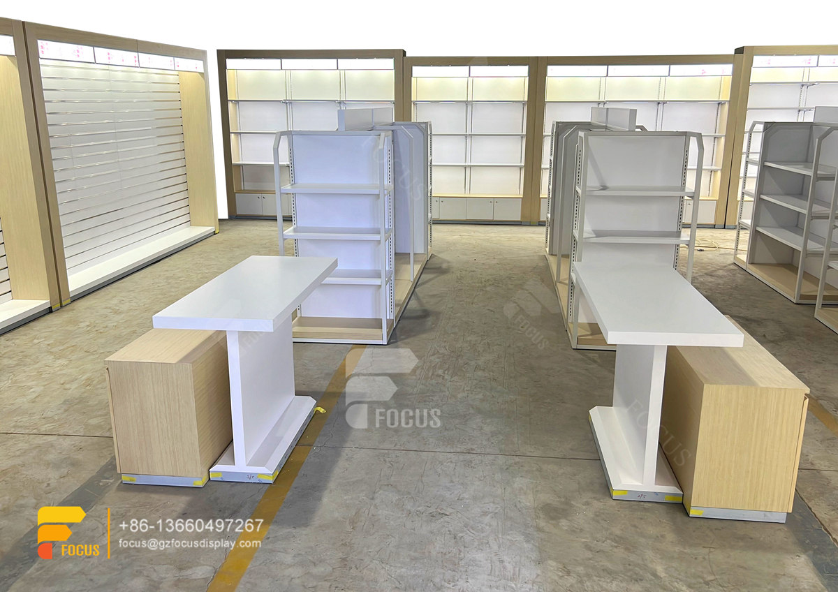 hair salon cabinet wig shelf display slatwall merchandiser
