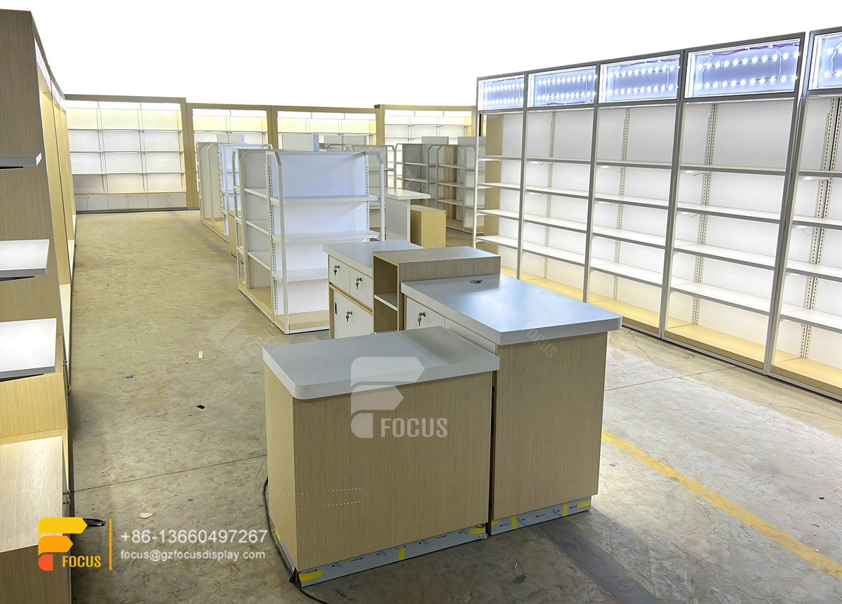 hair salon cabinet wig shelf display slatwall merchandiser