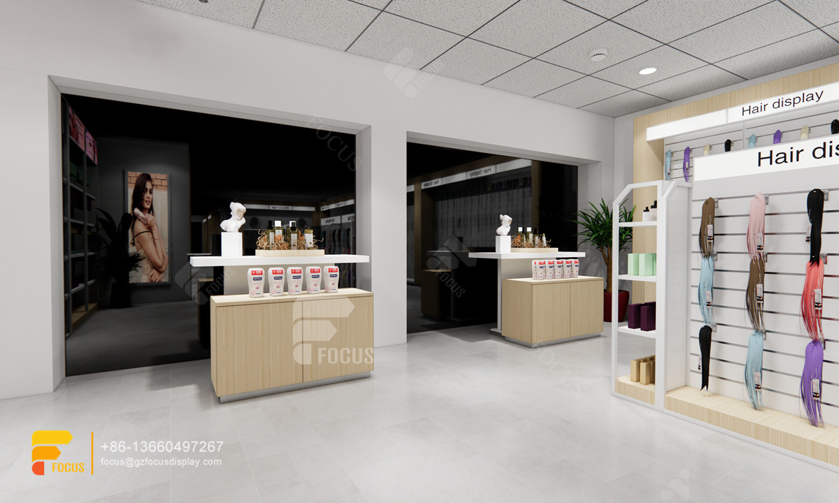 hair salon display shelf wig cabinet slatwall display stand