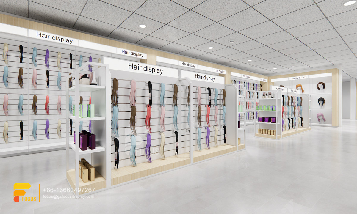 hair salon display shelf wig cabinet slatwall display stand