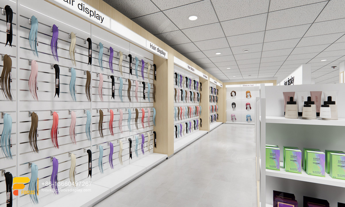 hair salon display shelf wig cabinet slatwall display stand