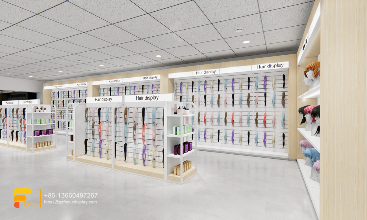 hair salon display shelf wig cabinet slatwall display stand