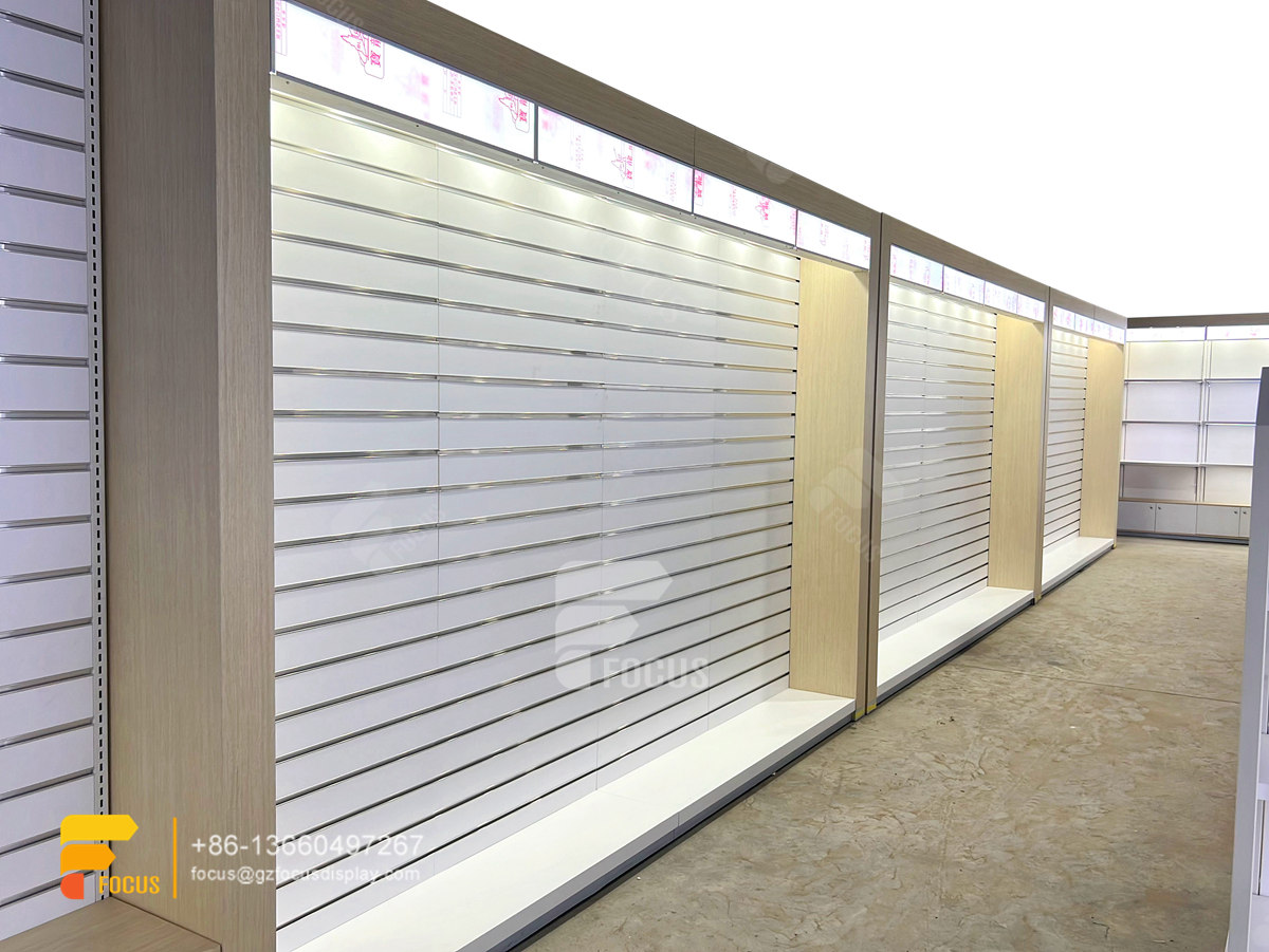hair shop retail display wig shop decoration design slatwall cabinet