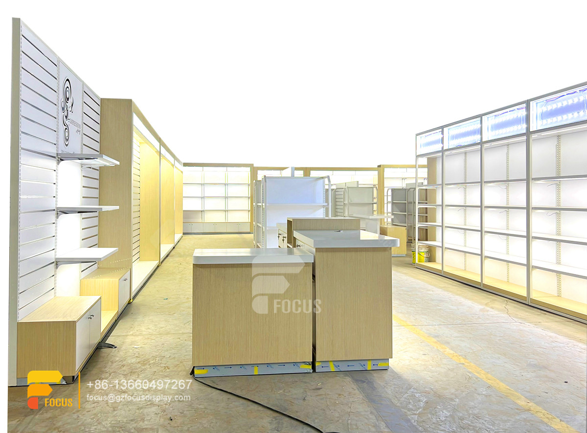 hair shop retail display wig shop decoration design slatwall cabinet
