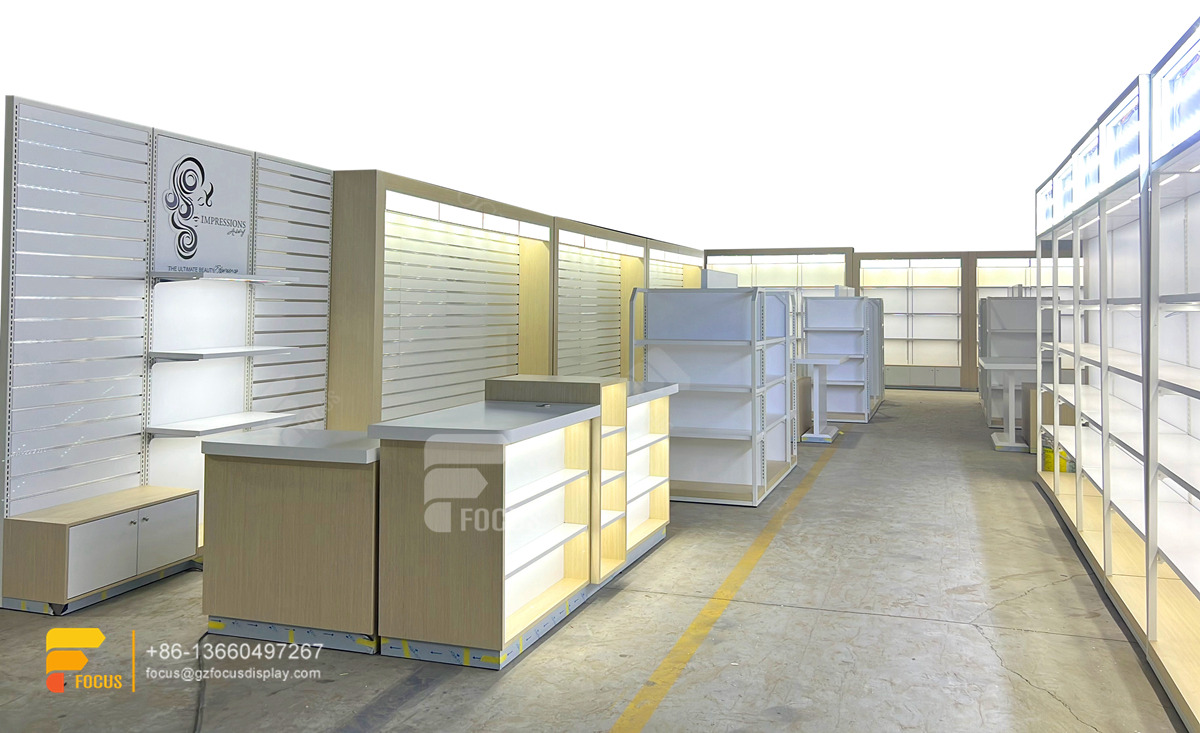 hair shop retail display wig shop decoration design slatwall cabinet