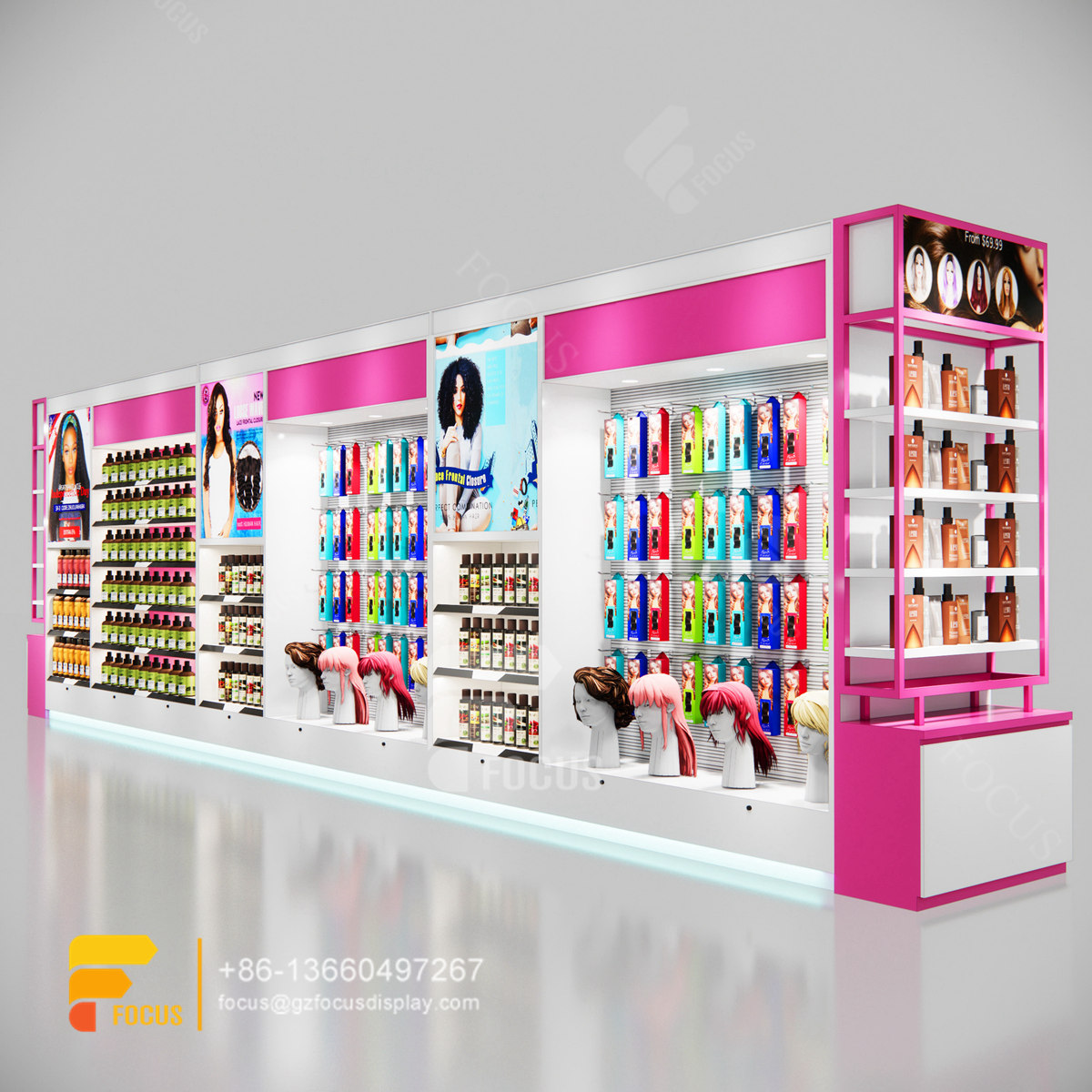 slatwall display cabinet wig store decor beauty retail counter