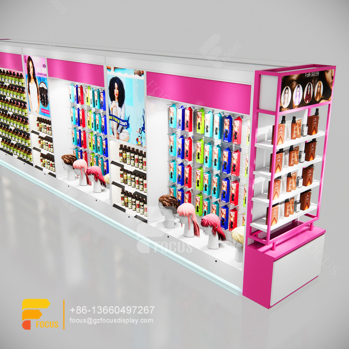 slatwall display cabinet wig store decor beauty retail counter
