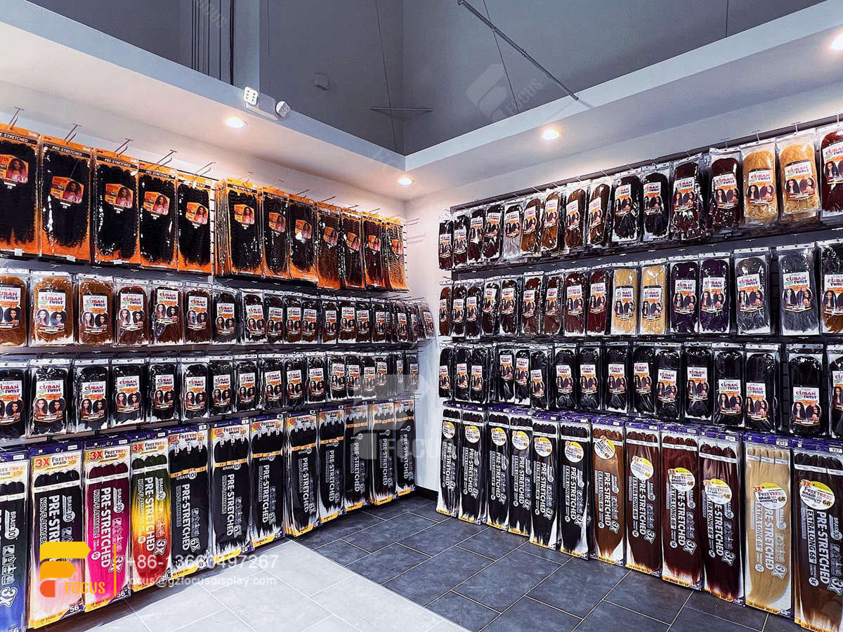 slatwall display rack hair supply store wig display shelves