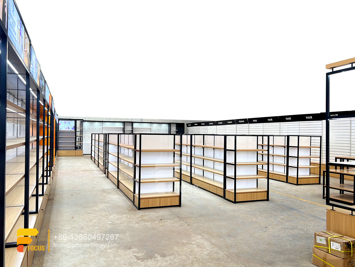 wig shop decoration design hair counter beauty shop shelving