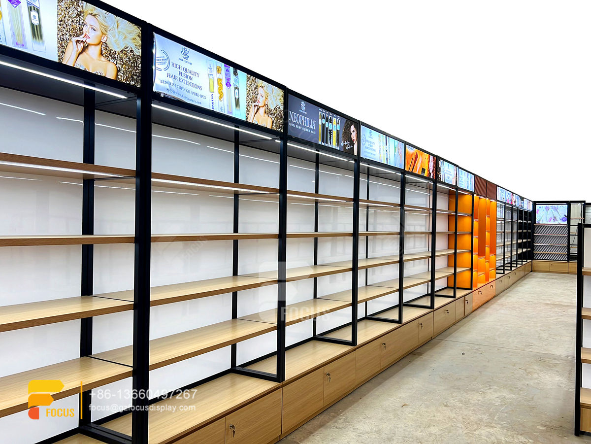 wig shop decoration design hair counter beauty shop shelving