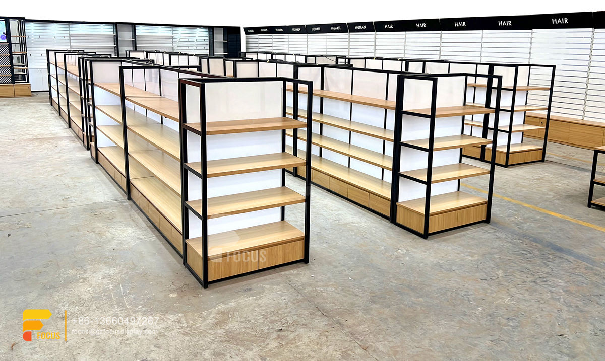 wig shop decoration design hair counter beauty shop shelving