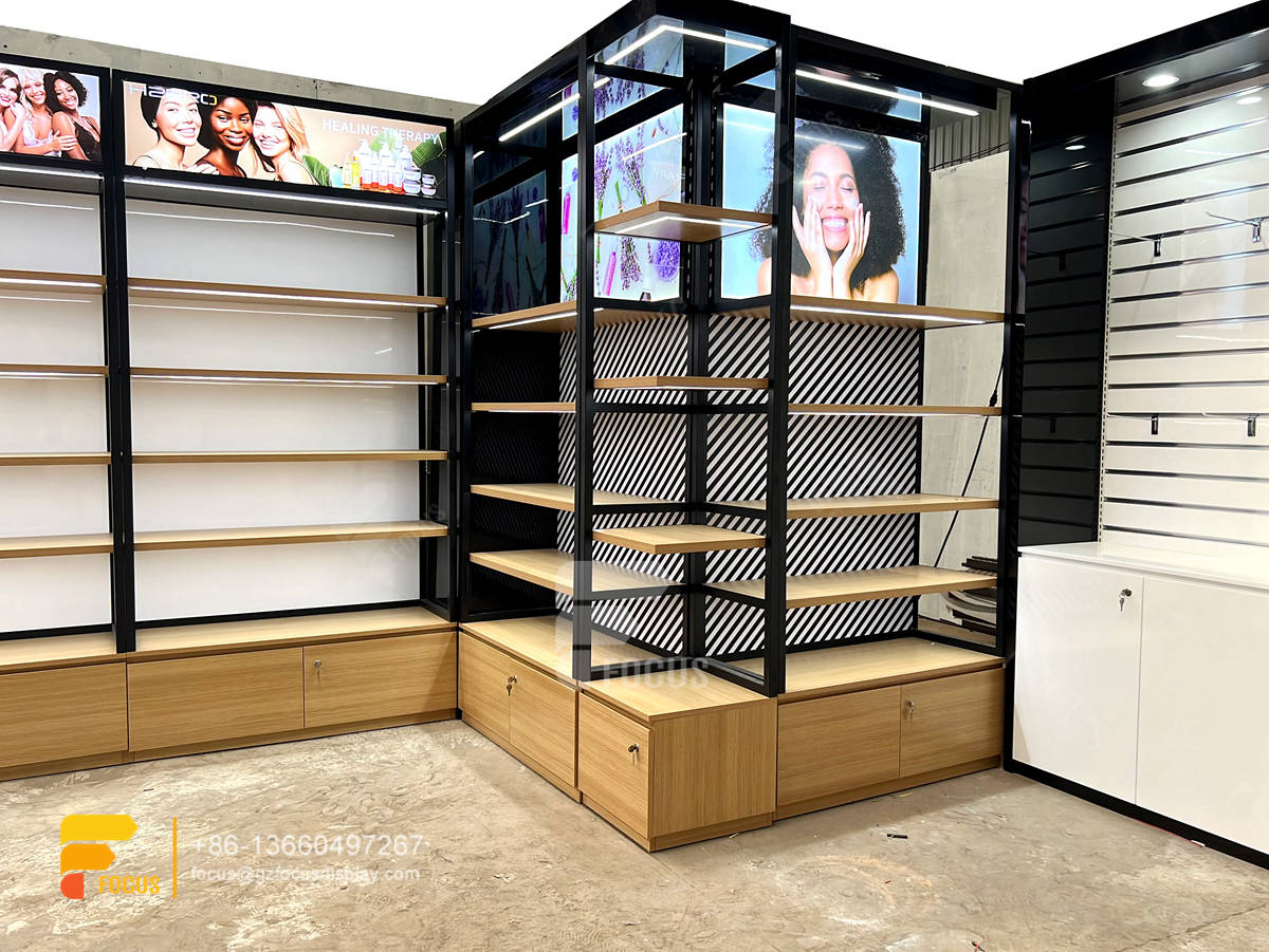 wig showcases glass display hair salon product shelvess beauty cabinet