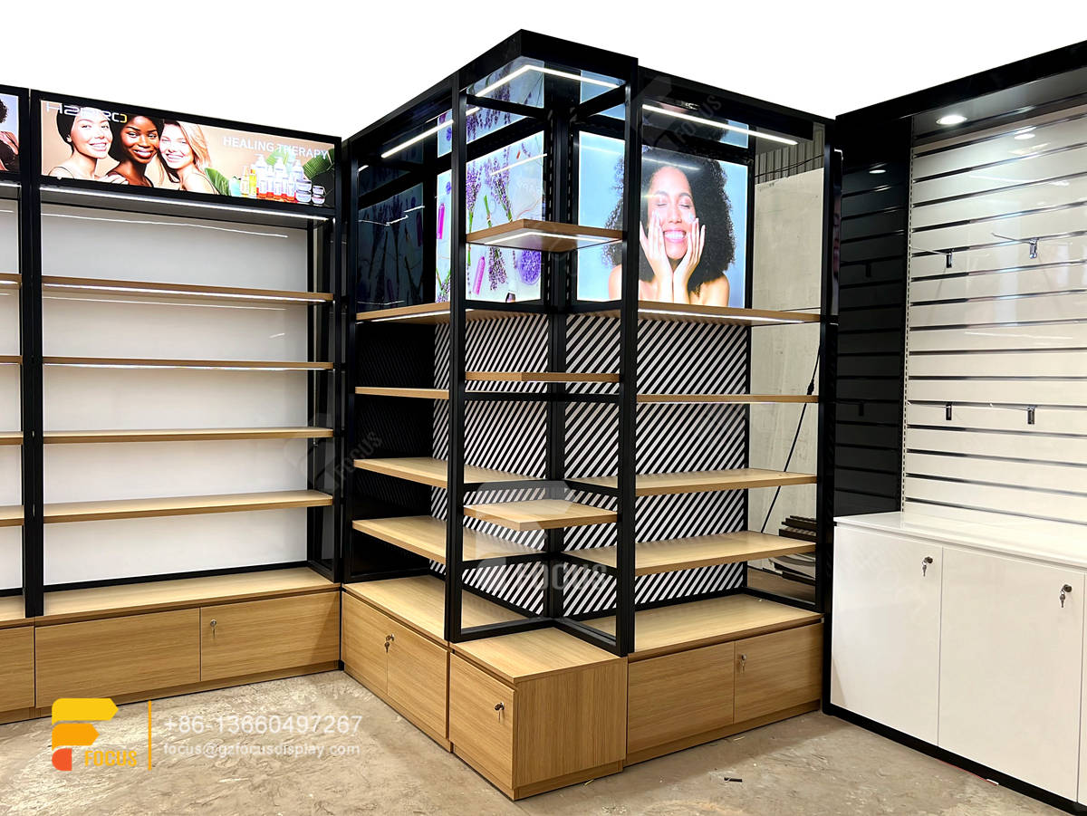 wig showcases glass display hair salon product shelvess beauty cabinet