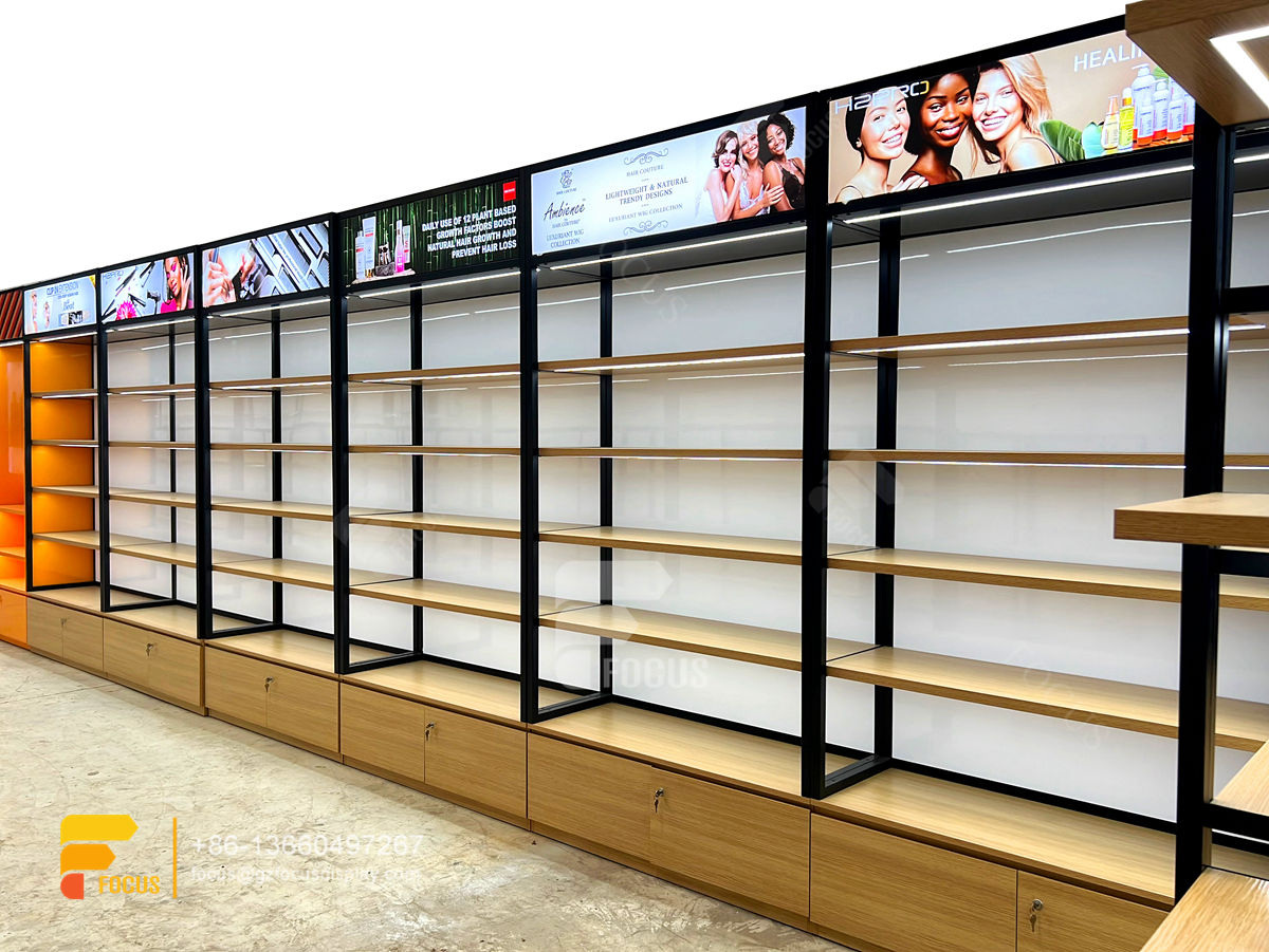 wig showcases glass display hair salon product shelvess beauty cabinet