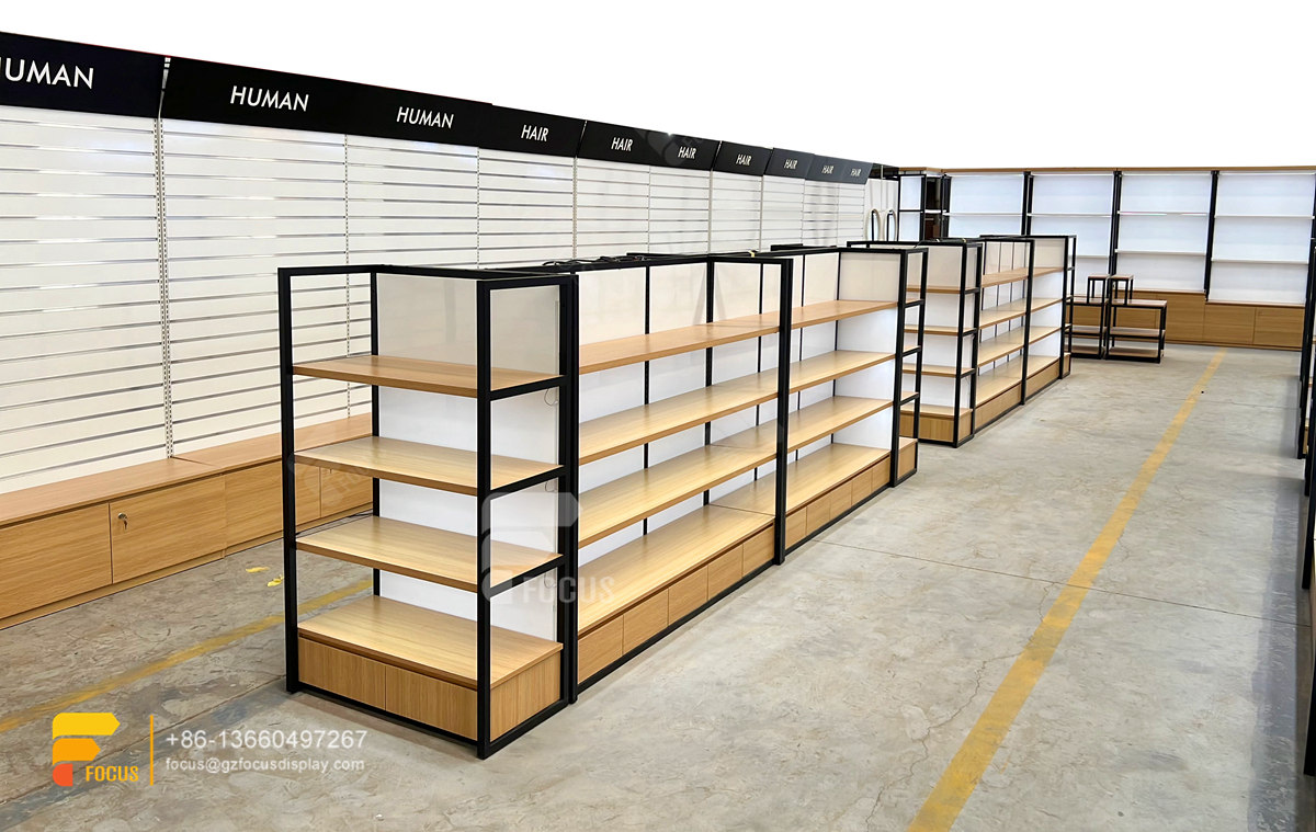 wig station retail hair counter retail beauty product shelf