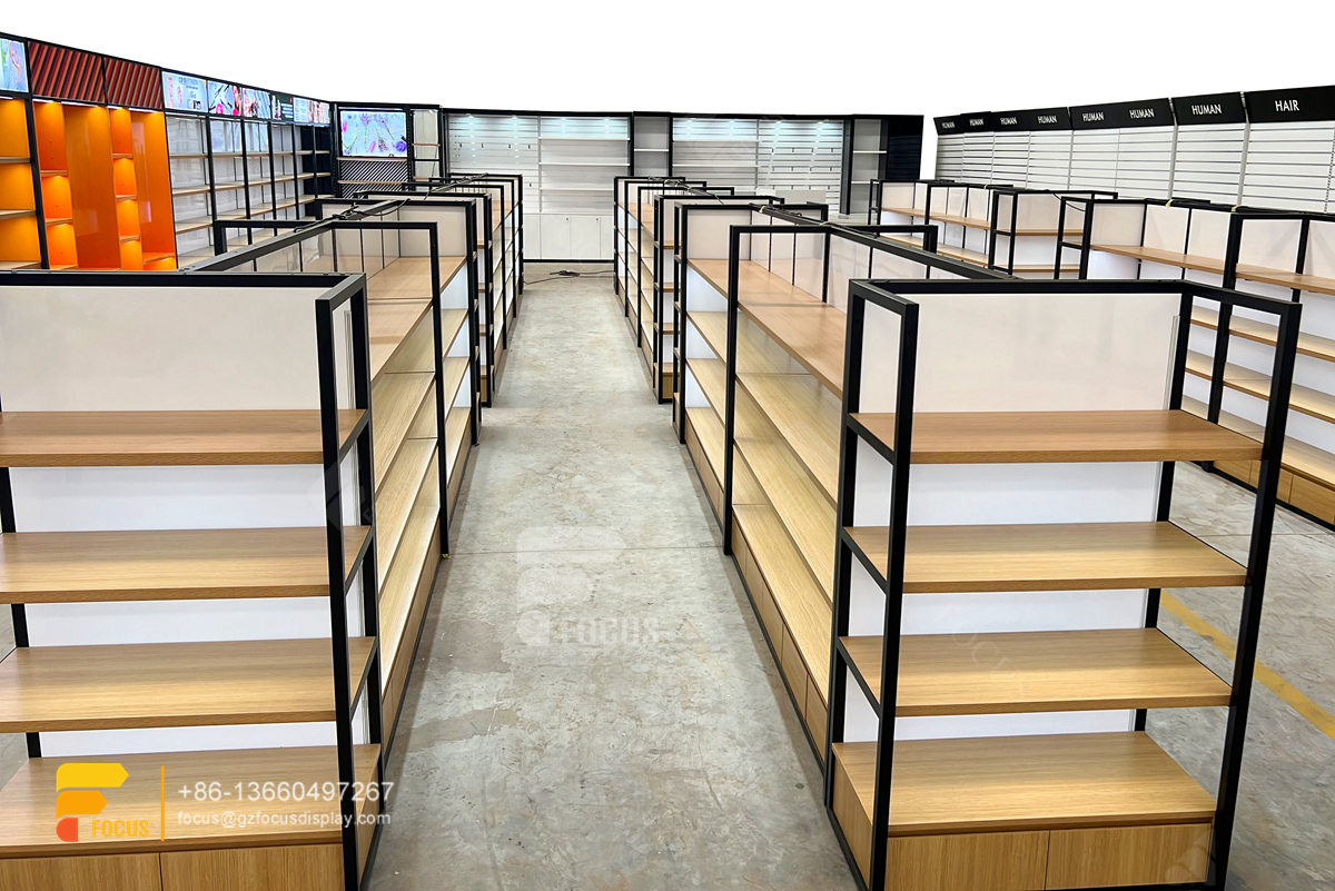 wig store shelving hair shop display salon glass cabinet