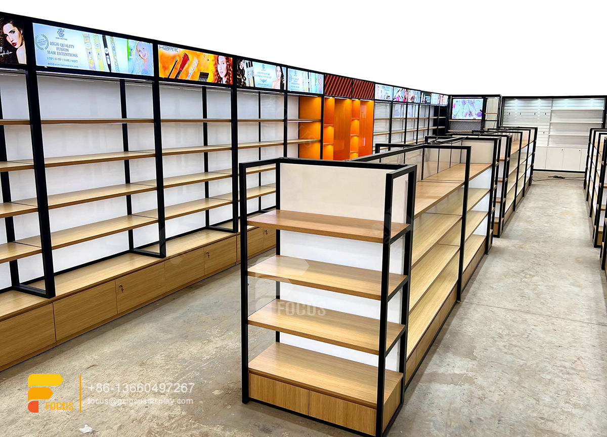wig store shelving hair shop display salon glass cabinet
