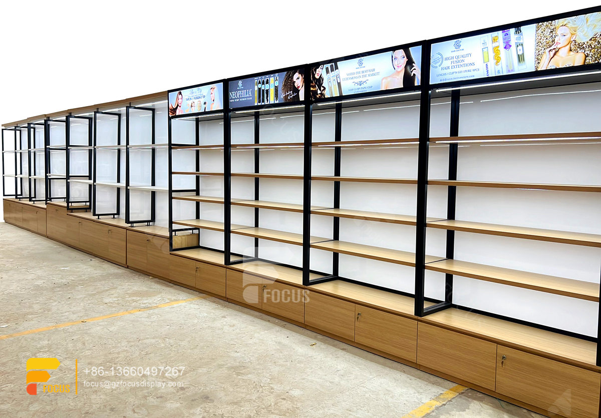 wig store shelving hair shop display salon glass cabinet