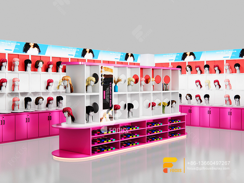 Beauty Retail Display Wall Mounted Wig Display Salon Cabinet Station