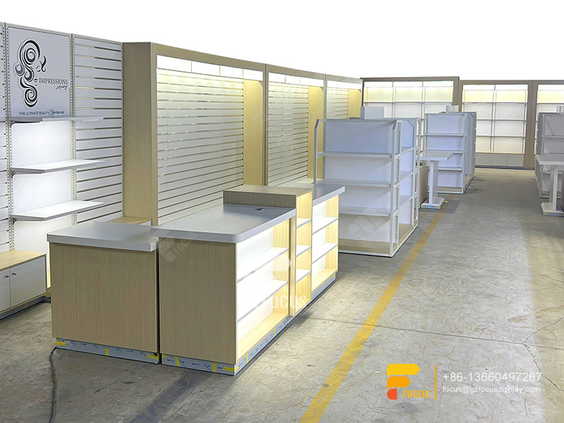 Hair Shop Retail Display Wig Shop Decoration Design Slatwall Cabinet