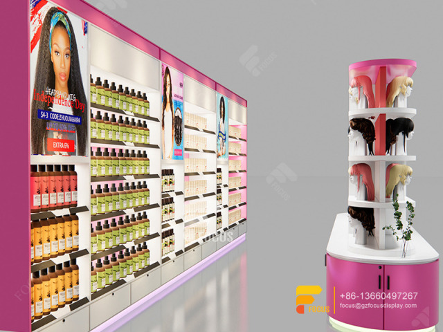Beauty Display Racks Wig Station Retail Hair Salon Interior Decoration