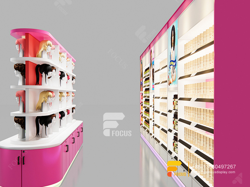 Beauty Display Racks Wig Station Retail Hair Salon Interior Decoration